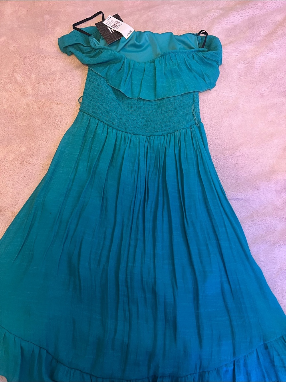 IZ Byer Women's Blue Off Shoulder Ruffle Smocked Lined Maxi Dress XL